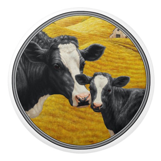 ホルスタイン牛とオールドウッドバーン セラミックノブ (正面)