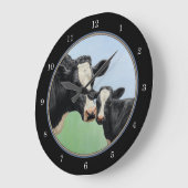 ホルスタイン牛と子牛 ラージ壁時計 (傾斜)