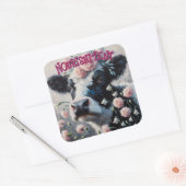 ホルスタイン牛のピンクのカーネーション花ファーム牛 スクエアシール (封筒)