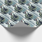 ホルスタイン牛の白熱［赤熱］光を放つクリスマスリース ラッピングペーパー (角)