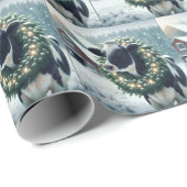 ホルスタイン牛の白熱［赤熱］光を放つクリスマスリース ラッピングペーパー (ロールコーナー)