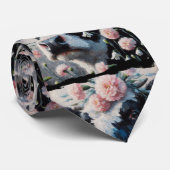 ホルスタイン牛インピンクカーネーション花白黒 ネクタイ (ロール)