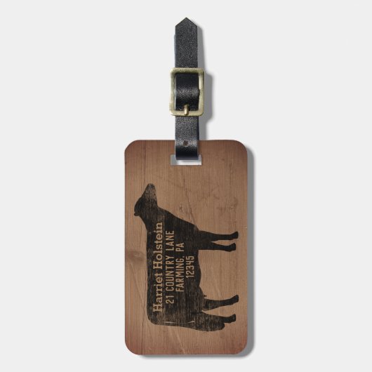 ホルスタイン牛シルエットファームパーソナライズされた動物 ラゲッジタグ (正面縦)