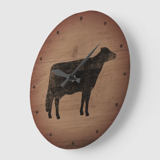 ホルスタイン牛シルエッフェイクト風化木材素朴 ラージ壁時計 (傾斜)