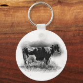 ホルスタイン牛:オリジナル鉛筆スケッチ:乳製品 キーホルダー (正面)
