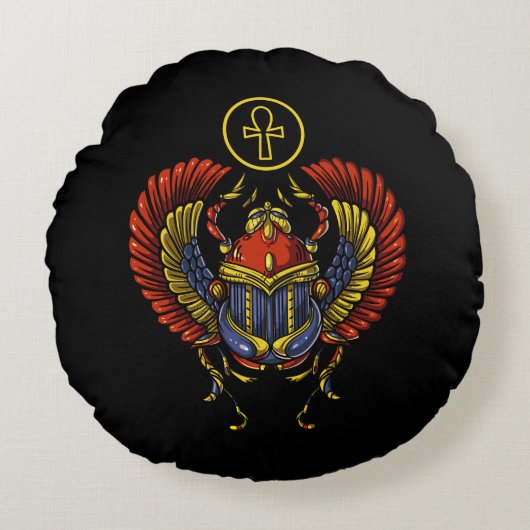 ホルス古代のシンボルのスカラブアンクのエジプトの目 ラウンドクッション (正面)