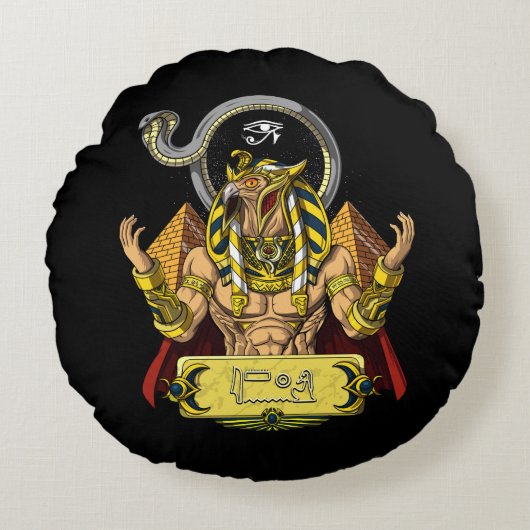 ホルス・エジプト神ラ・ピラミッド古代神話 ラウンドクッション (正面)