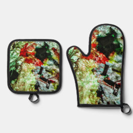 ホルダーとオーブンのミットホワイトテクスチャ抽象芸術 鍋つかみ&鍋敷きセット