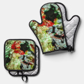 ホルダーとオーブンのミットホワイトテクスチャ抽象芸術 鍋つかみ&鍋敷きセット (正面/裏面)