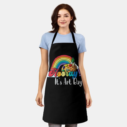 ホレイイッツアートデイアート先生レインボーアーティストパイ エプロン (着用した状態)