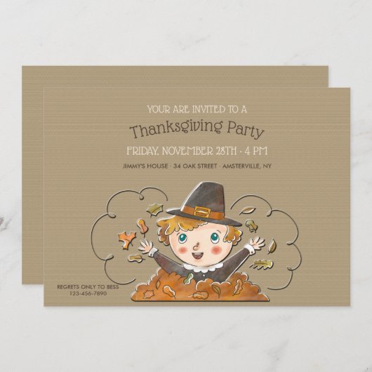 ホレイサンクスギビングの子供たちのパーティー 招待状 (正面/裏面)