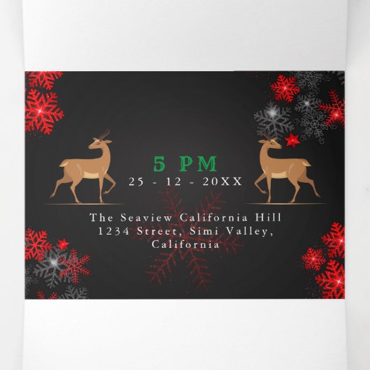 ホレッドエレガントグレイ雪の結晶クリスマス新年 三つ折り招待状 (内部中)