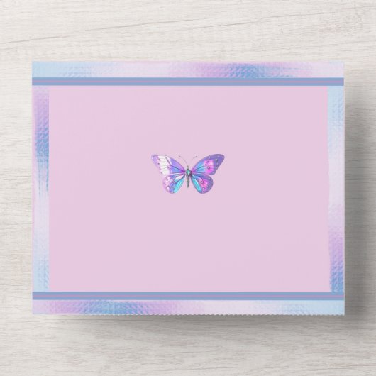 ホロかわいらしバタフライオールインワン誕生日招待状 オールインワン招待状 (正面)