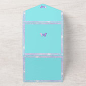 ホロかわいらしブフライオールインワン誕生日招待状アクア オールインワン招待状 (外側)