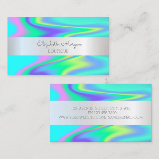 ホロエレガントグモダンロストライプック銀 名刺 (正面/裏面)