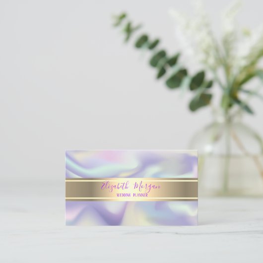 ホロエレガントグモダン金ゴールドストライプ 名刺 (スタンド正面)