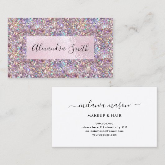 ホロエレガントフィックパープルグリッターメイクアップアーティスト 名刺 (正面/裏面)