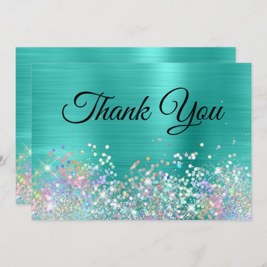 ホロガーリーグリッターターコイズ箔 サンキューカード (正面/裏面)