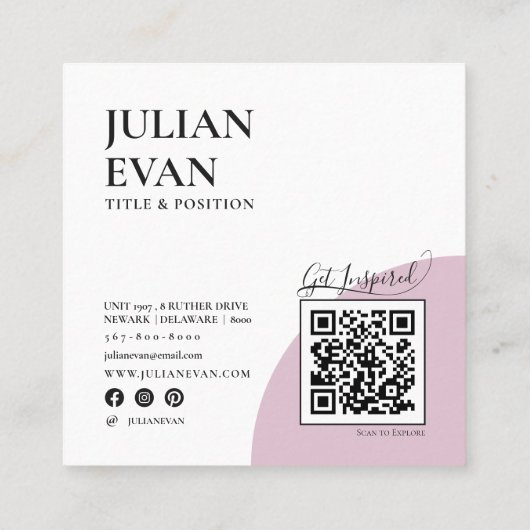 ホロガーリーフィックQRコード正方形ピンク スクエア名刺 (裏面)