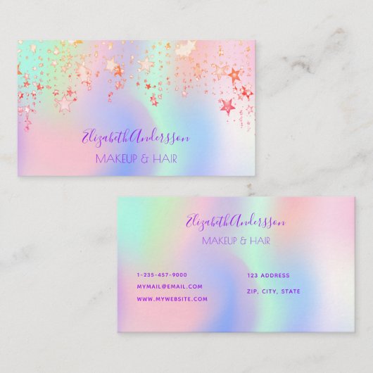 ホロクラピアのユニコーンのピンクの釉薬メイクアップのヘアスター 名刺 (正面/裏面)