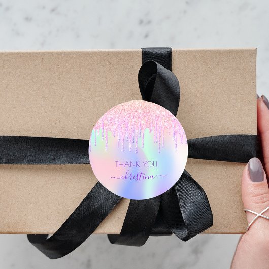 ホロクラプシスのユニコーン感謝していグリッターあなた赤ちゃんシャワー ラウンドシール