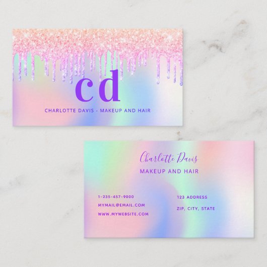 ホロクラプシスグリッターモノグラムのメイクアップヘア 名刺 (正面/裏面)