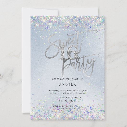 ホログフェイクラムスイート16スタッドダイヤモンドダスティブルー 招待状 (正面)