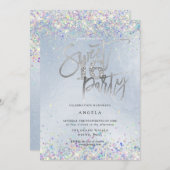 ホログフェイクラムスイート16スタッドダイヤモンドダスティブルー 招待状 (正面/裏面)