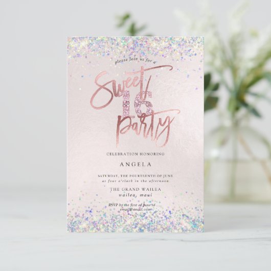 ホログフェイクラムスイート16スタッドダイヤモンド赤面 招待状 (スタンド正面)