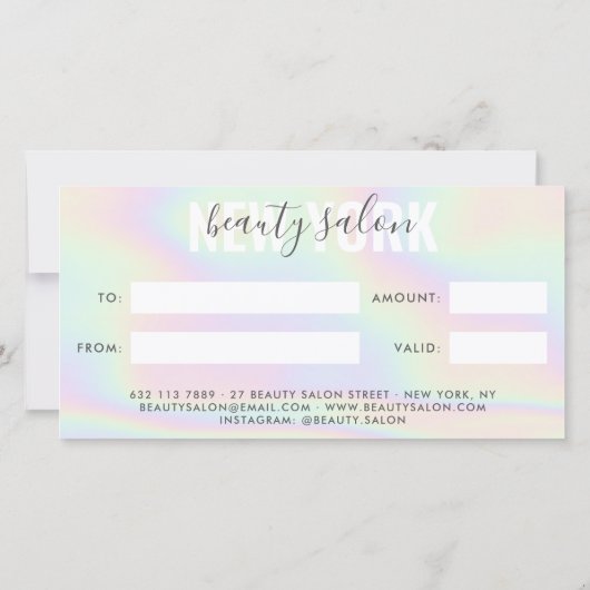 ホログラエレガントム一角虹サロンギフトカード (裏面)