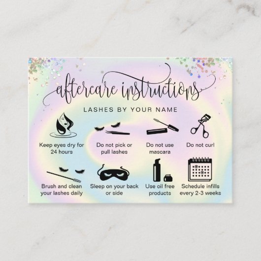 ホログラフのアフターケアカードまつげ拡張アイコン 名刺 (正面)