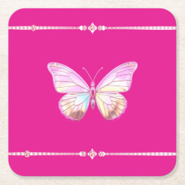 ホログラフィかわいらしックダイヤモンドバタフライ紙コースター スクエアペーパーコースター