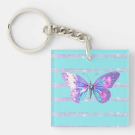 ホログラフィかわいらしックバタフライアクリルキーチェーンアクア キーホルダー