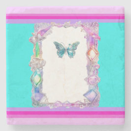 ホログラフィかわいらしックバタフライストーンコースターアクア ストーンコースター