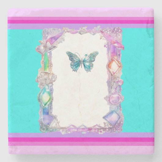 ホログラフィかわいらしックバタフライストーンコースターアクア ストーンコースター (正面)