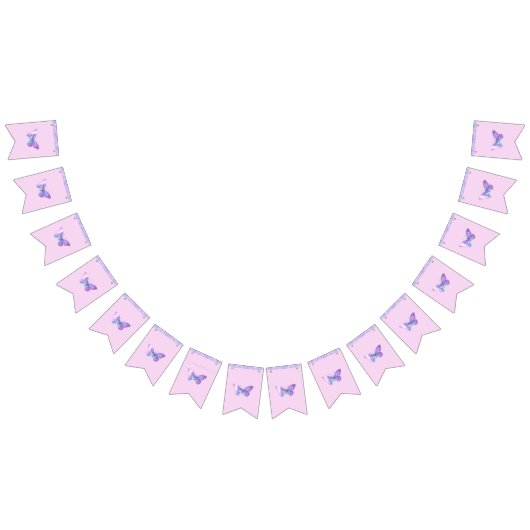 ホログラフィかわいらしックバタフライバンティングバナーピンク バンティングフラッグ (全)