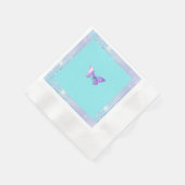 ホログラフィかわいらしックバタフライペーパーナプキンアクア 縁ありカクテルナプキン (角)