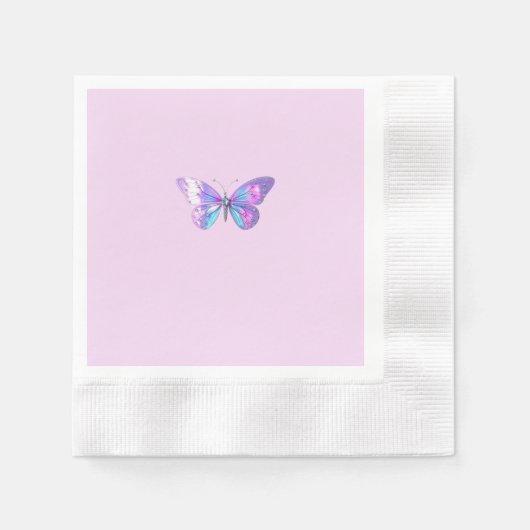 ホログラフィかわいらしックバタフライペーパーナプキン – プレーン 縁ありカクテルナプキン (正面)