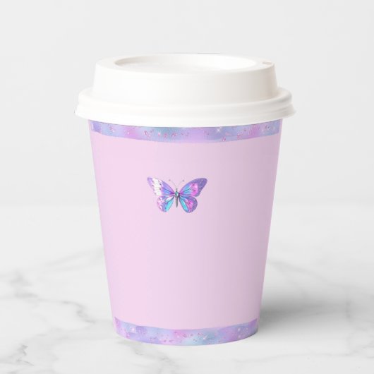 ホログラフィかわいらしックバタフライ紙カップピンク 紙コップ (正面)