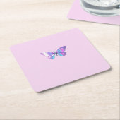 ホログラフィかわいらしックバタフライ紙コースター スクエアペーパーコースター (アングル)