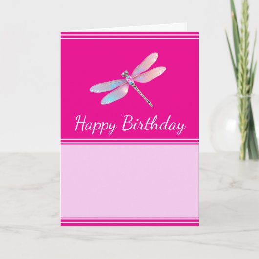 ホログラフィかわいらしックピンクのトンボのグリーティングカード 案内状 (正面)