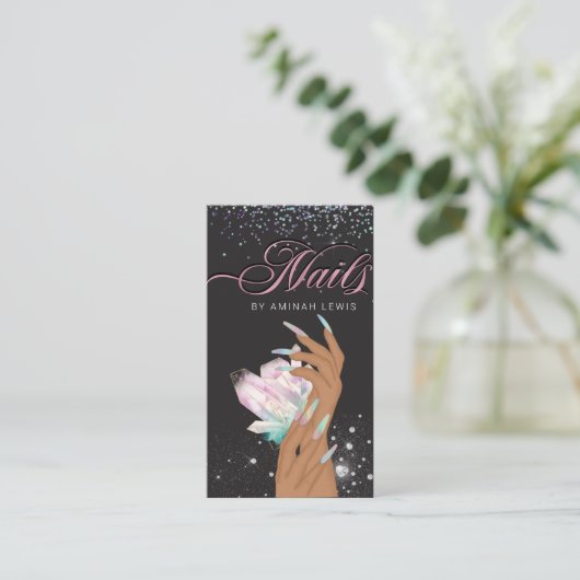 ホログラフィかわいらしック結晶グリッター爪、 ネイル 名刺 (スタンド正面)