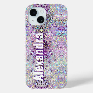 ホログラフィきらきら光るックの輝きグリッター紫 iPhone 15ケース