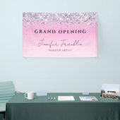 ホログラフィきらきら光るックグリッターグランドオープニングピンク 横断幕 (トレードショー)