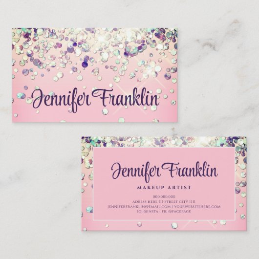 ホログラフィきらきら光るックグリッターメイクアップアーティストピンク 名刺 (正面/裏面)