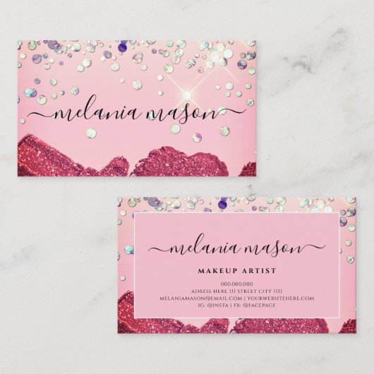 ホログラフィきらきら光るックグリッターメイクアップアーティスト美しい 名刺 (正面/裏面)