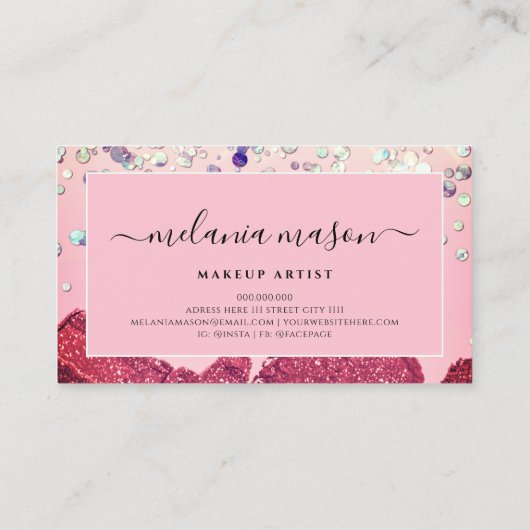 ホログラフィきらきら光るックグリッターメイクアップアーティスト美しい 名刺 (裏面)