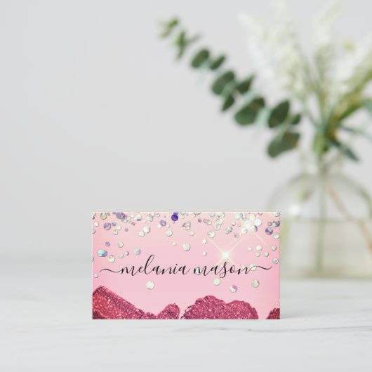 ホログラフィきらきら光るックグリッターメイクアップアーティスト美しい 名刺 (スタンド正面)