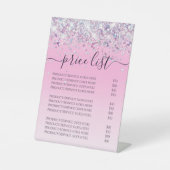 ホログラフィきらきら光るックグリッター価格表スクリプトピンク 台座サイン (正面)