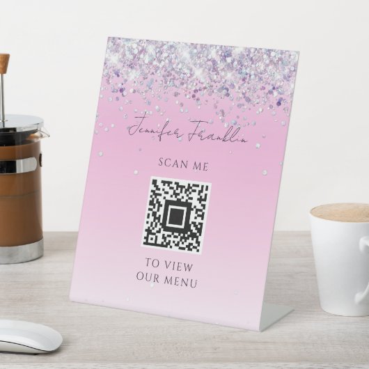 ホログラフィきらきら光るックグリッター美しいスクリプトピンク 台座サイン (インサイチュ)